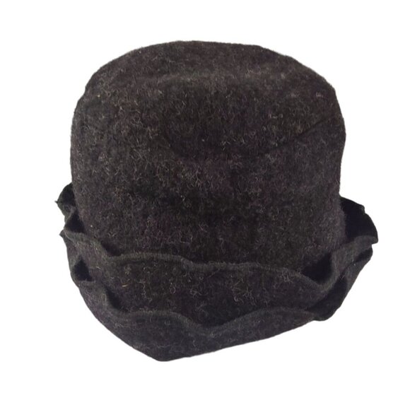 Platina Women's Charcoal Gray Wool Blend Cloche Hat With Ruffled Brim - Picture 6 of 11